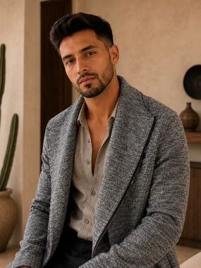 RNT23 Gray Asymmetrical Zip Cardigan Coat Men’s XXL Stretch Knit 46” Chest